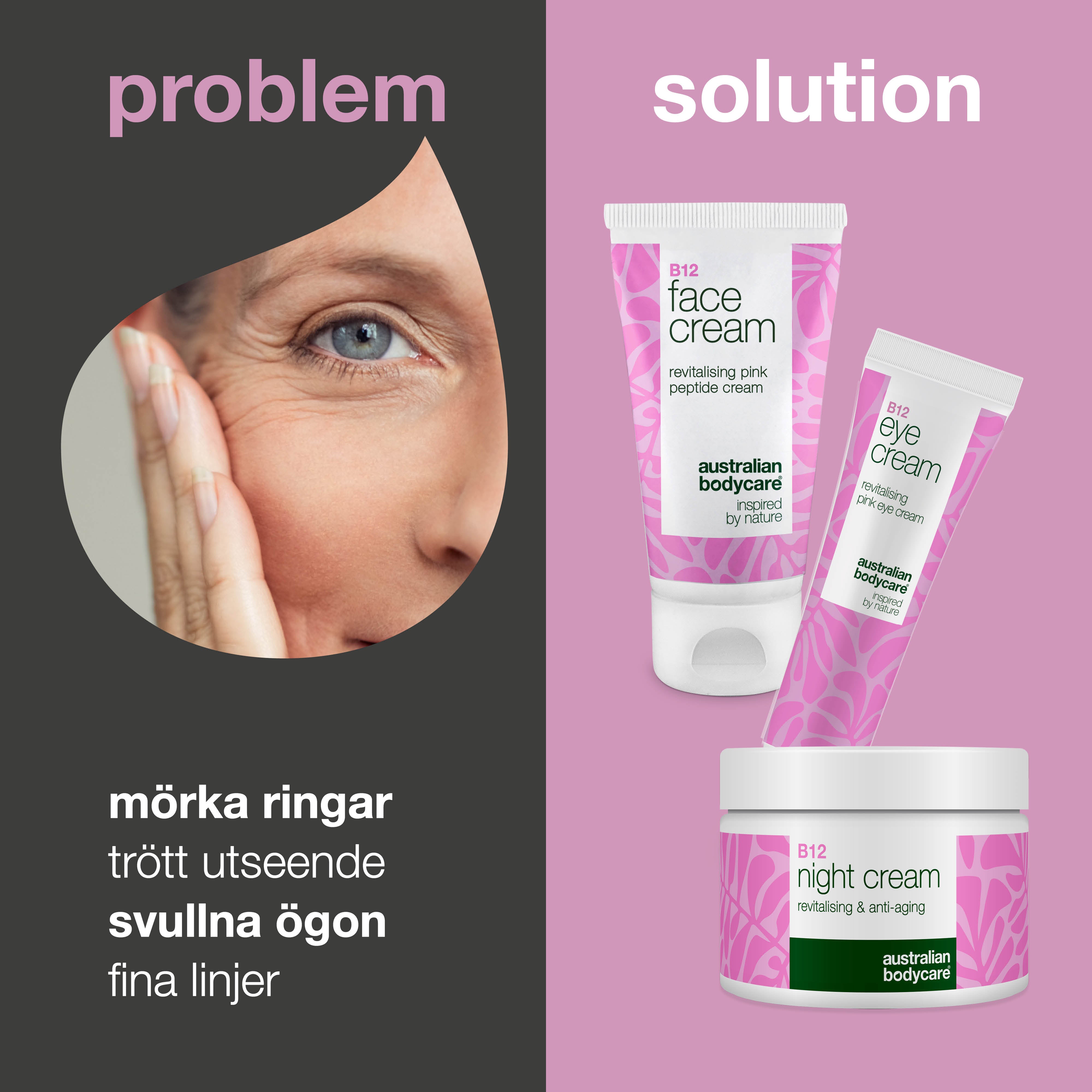 B12-set för att reducera påsar och mörka ringar — Effektivt B12-set för mörka ringar. Återfuktar och ger lyster till ögonområdet.