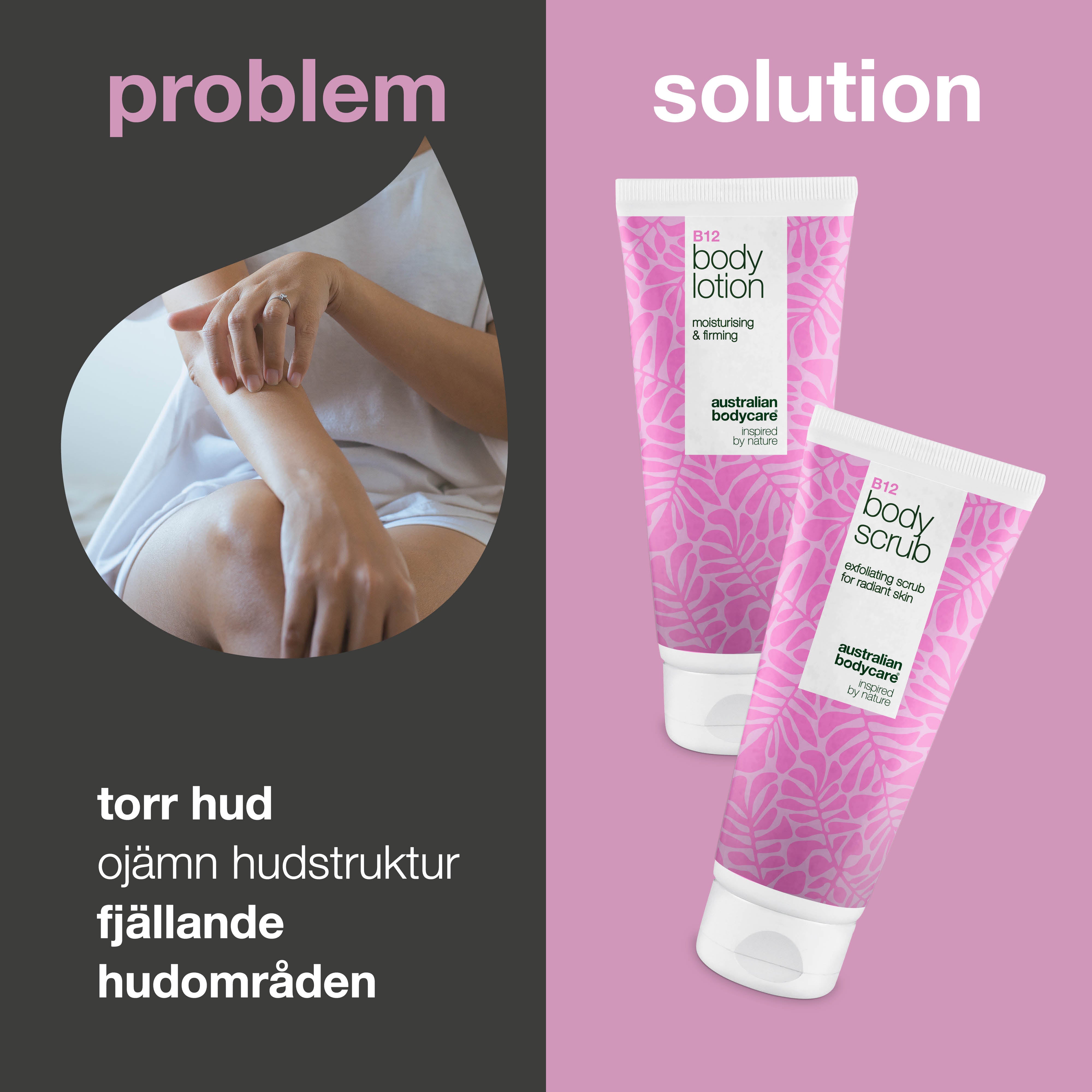 B12-hudvårdsset för torr hud – Exfoliering & djupverkande fuktvård — Fuktgivande B12 Body Scrub & Lotion för torr och känslig hud.