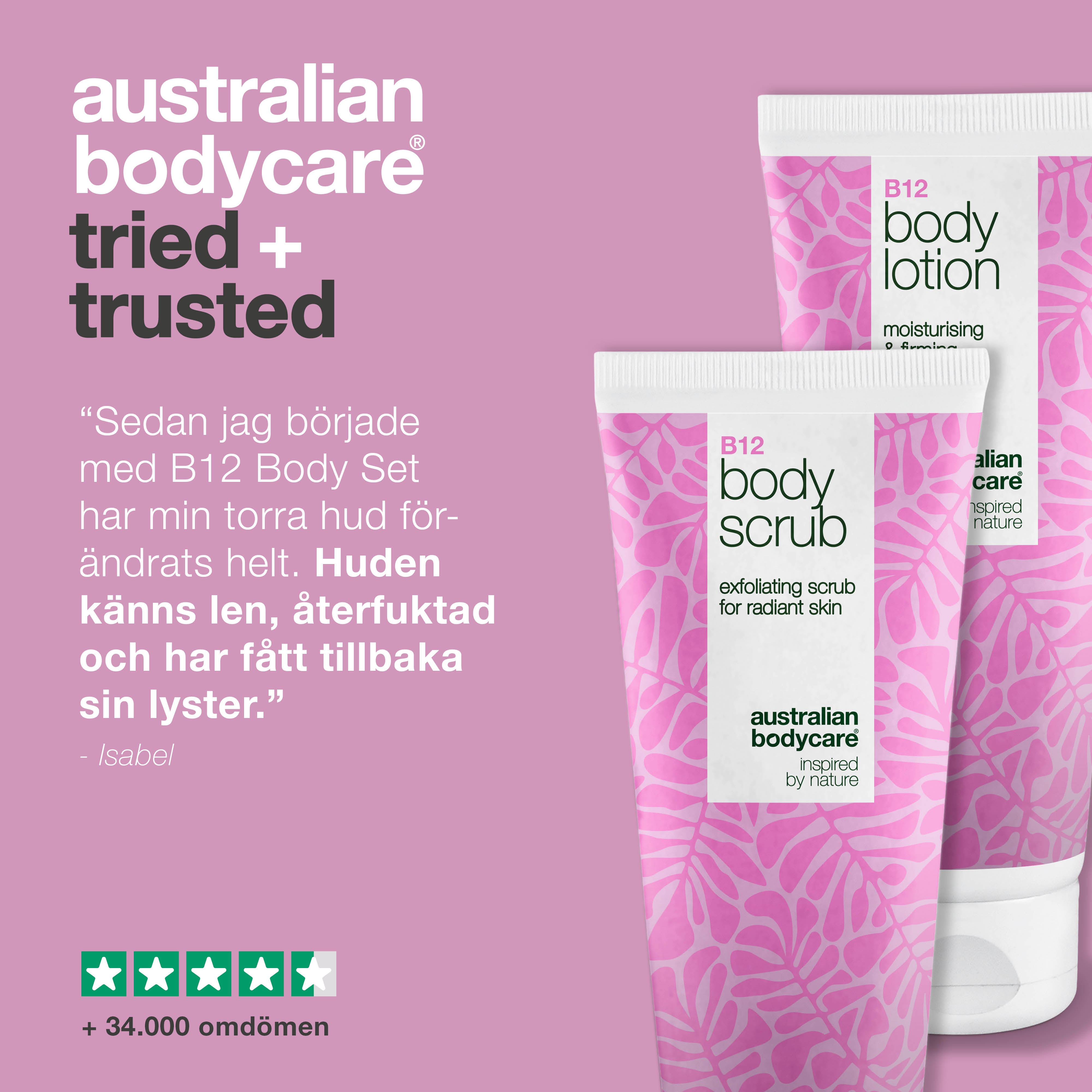 B12-hudvårdsset för torr hud – Exfoliering & djupverkande fuktvård — Fuktgivande B12 Body Scrub & Lotion för torr och känslig hud.