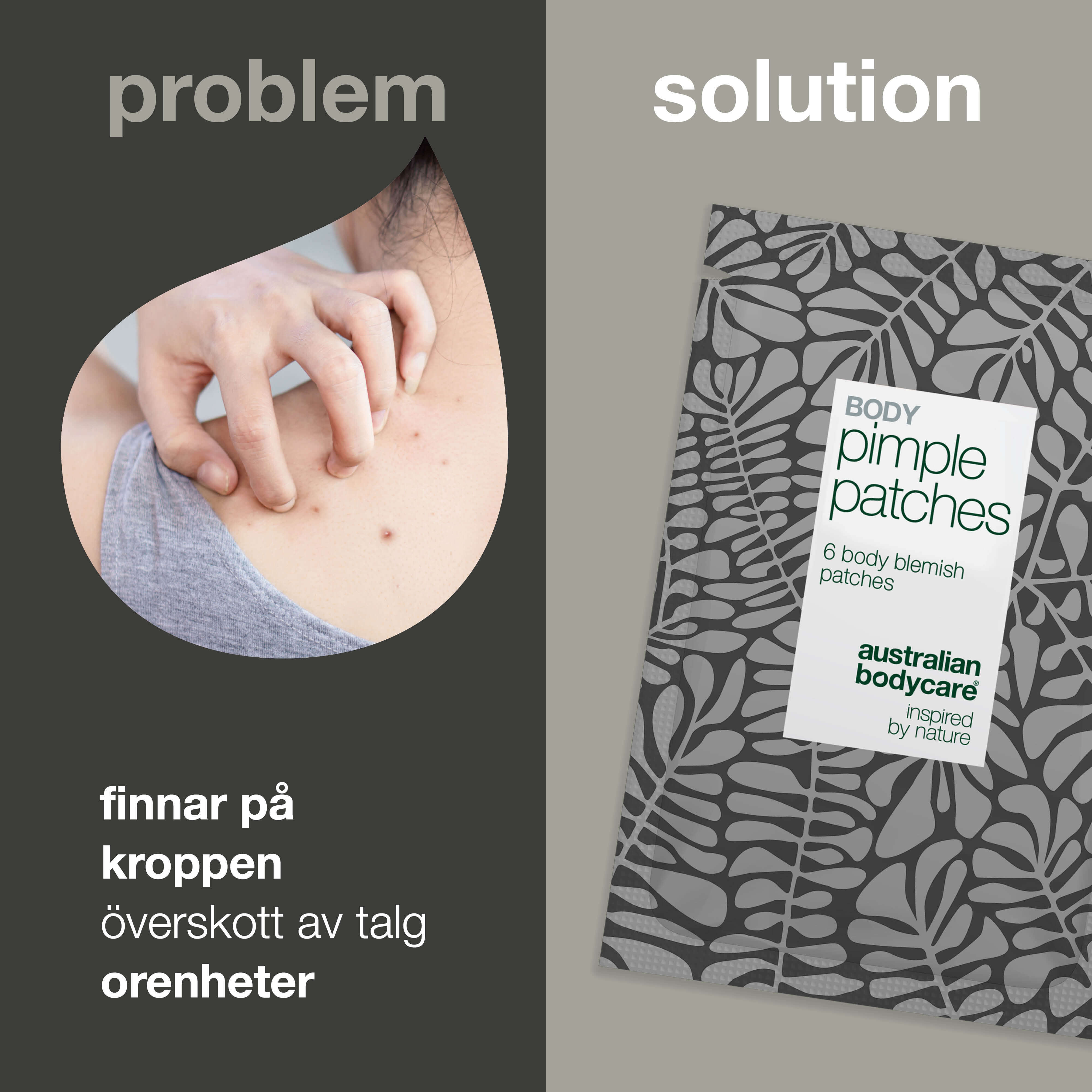 Body Pimple Patches – Finnplåster för kropp, rygg & bröst — Ta bort finnar på rygg, bröst och axlar med Body Pimple Patches. Absorberar talg och skyddar huden mot bakterier.