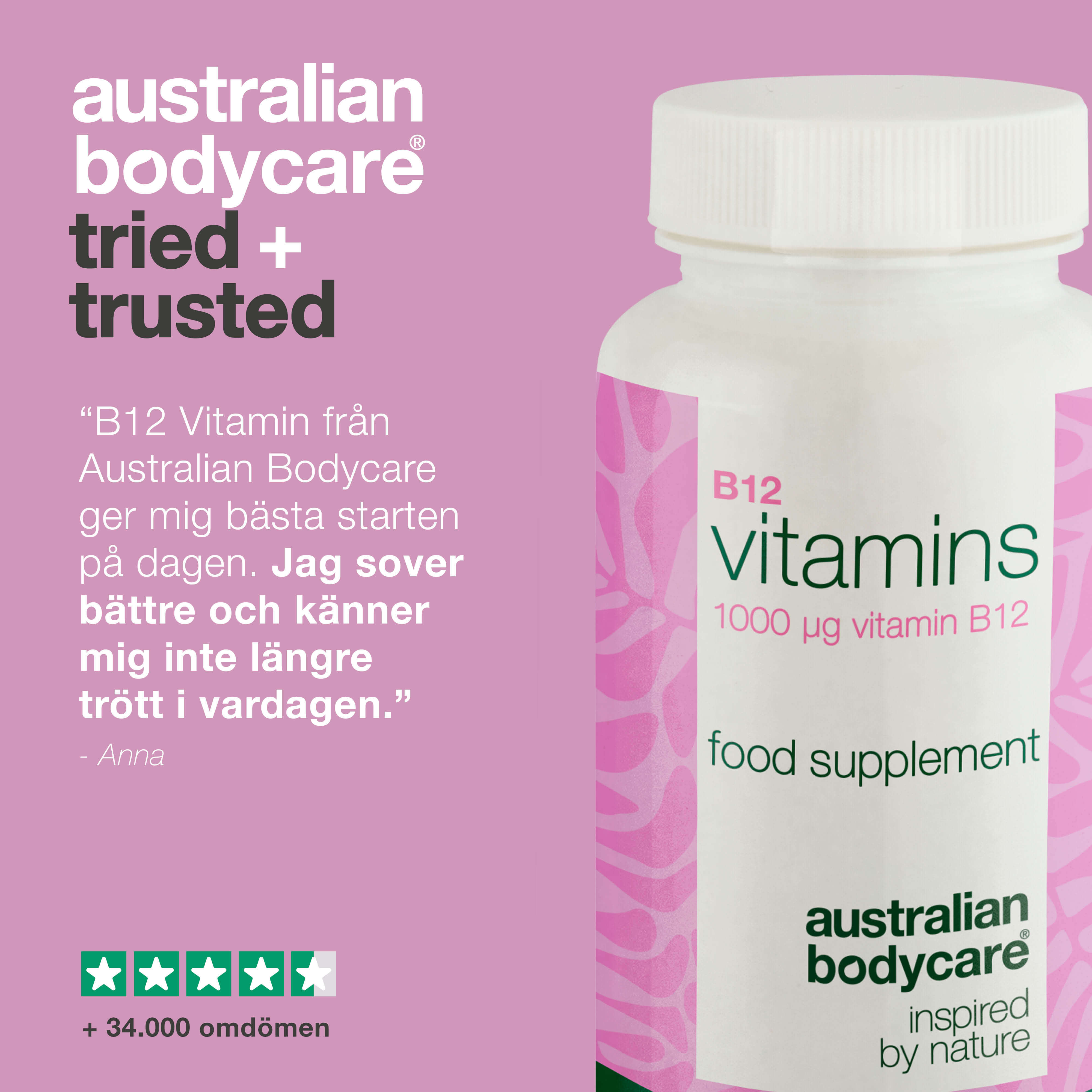 Vitamin B12 Kosttillskott – 90 Veganska Kapslar, 1000 µg — Vitamin B12 i hög dos – 1000 µg per kapsel. 90 veganska kapslar ger 90 dagars användning. Stöd för energi och vegansk kosthållning.