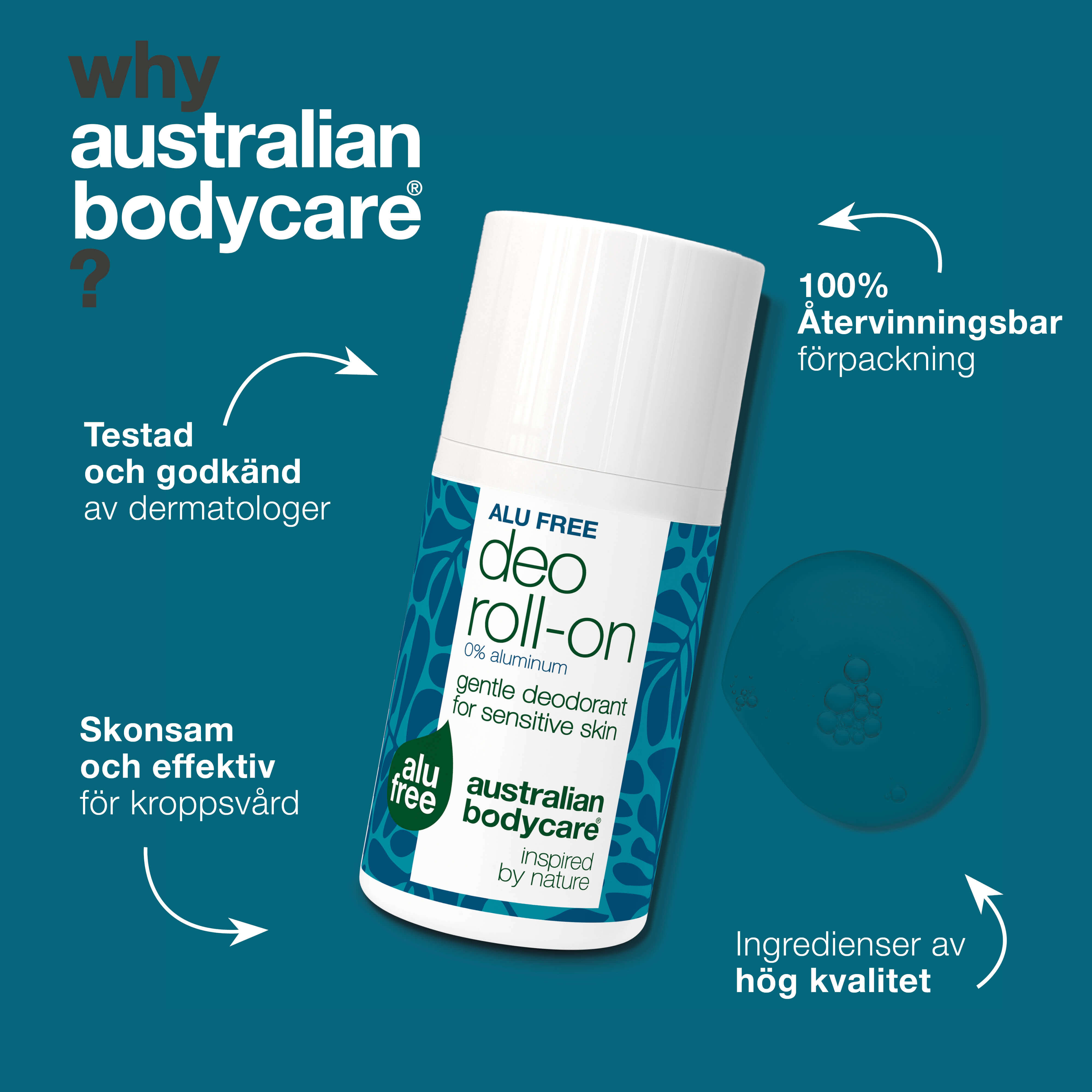 Naturlig deodorant utan aluminium som minskar svettlukt, fukt och rodnad. Innehåller 4-terpineol, octenidin, mjölksyra och glycerin.