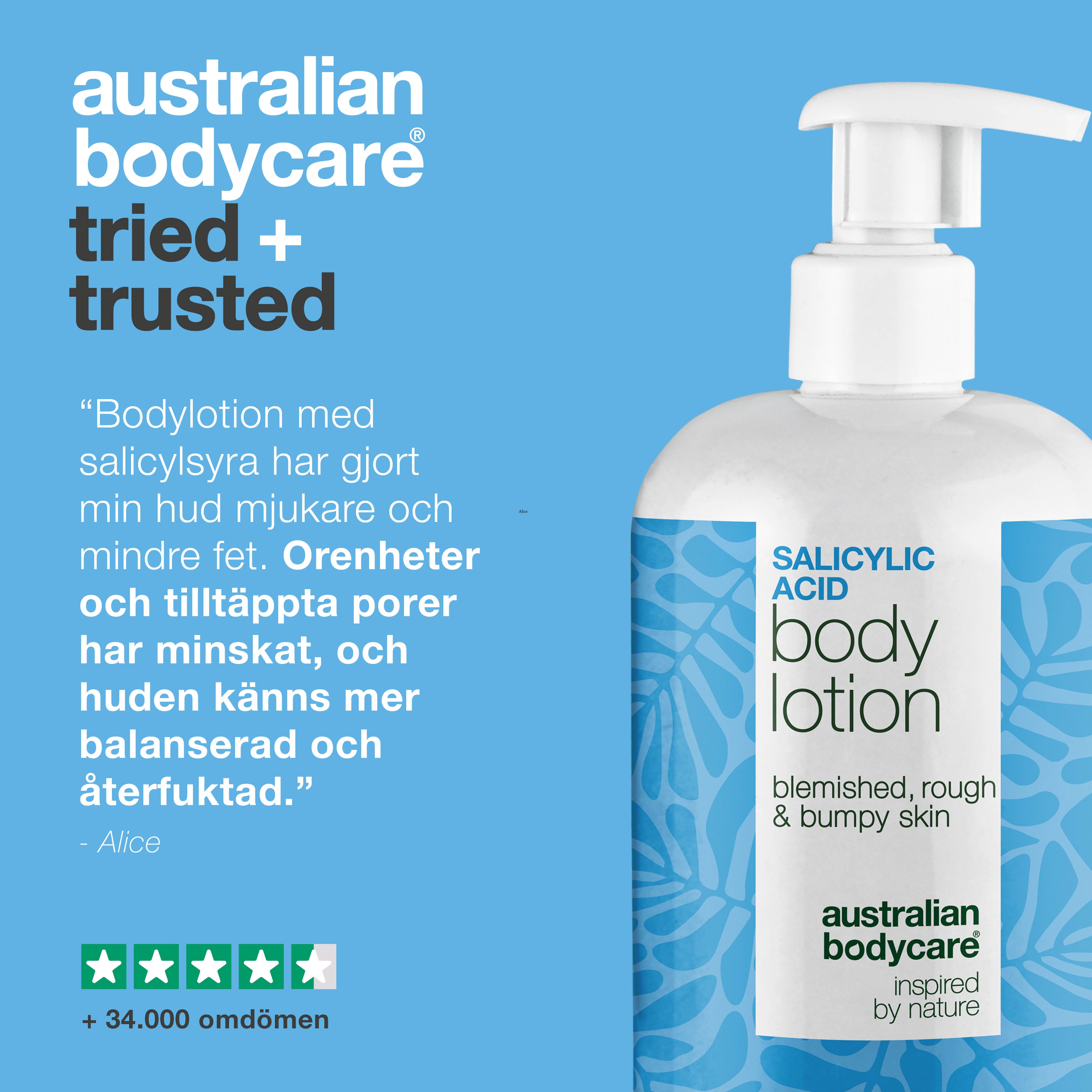Body Lotion med salicylsyra – för torr och ojämn hud — Body Lotion med salicylsyra exfolierar, återfuktar och hjälper till att mjuka upp torr och ojämn hud. Perfekt för daglig användning.