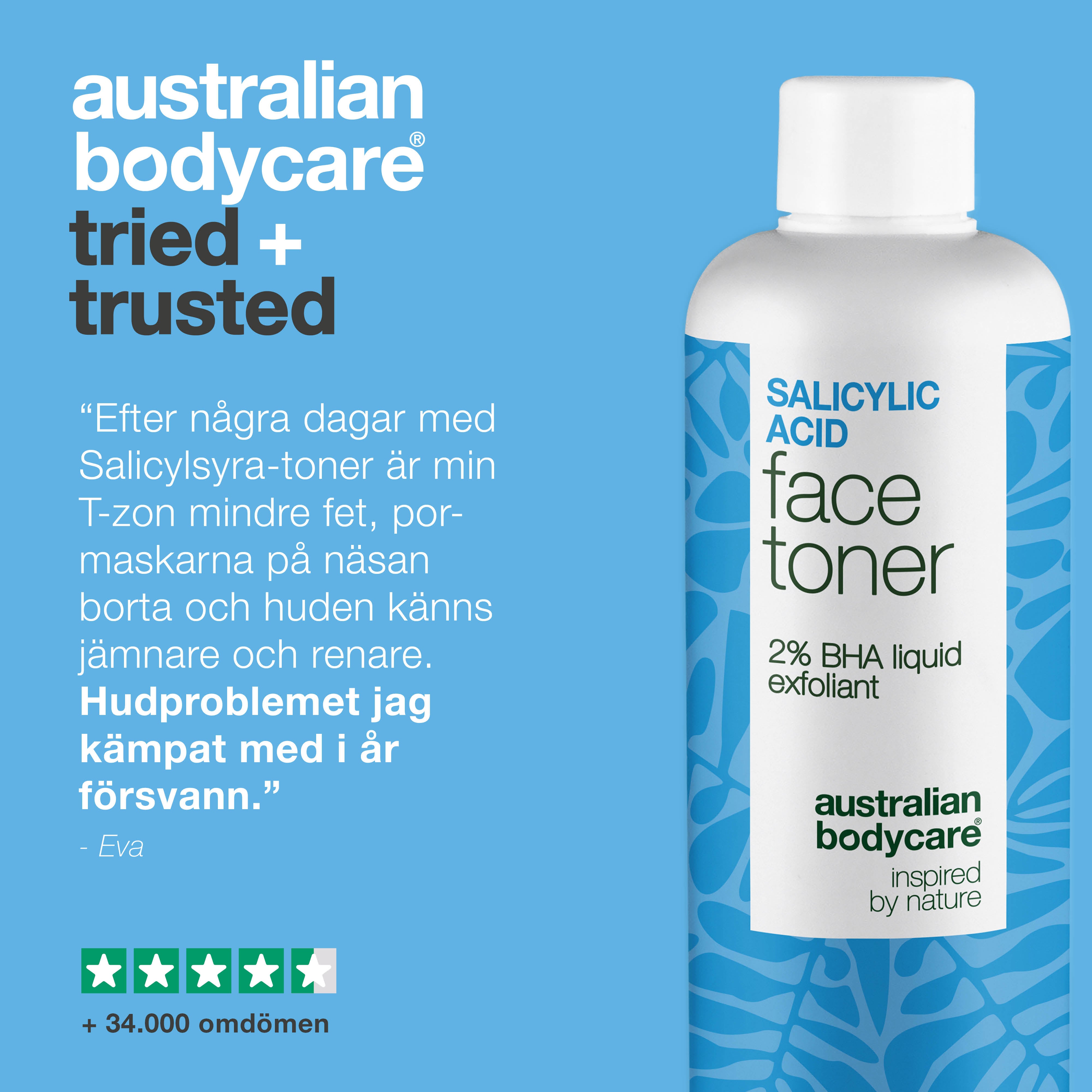 Salicylic Acid toner behandlar pormaskar, akne och ojämn hud. Effektiv daglig exfoliering. Med Salicylic Acid från Australian Bodycare.