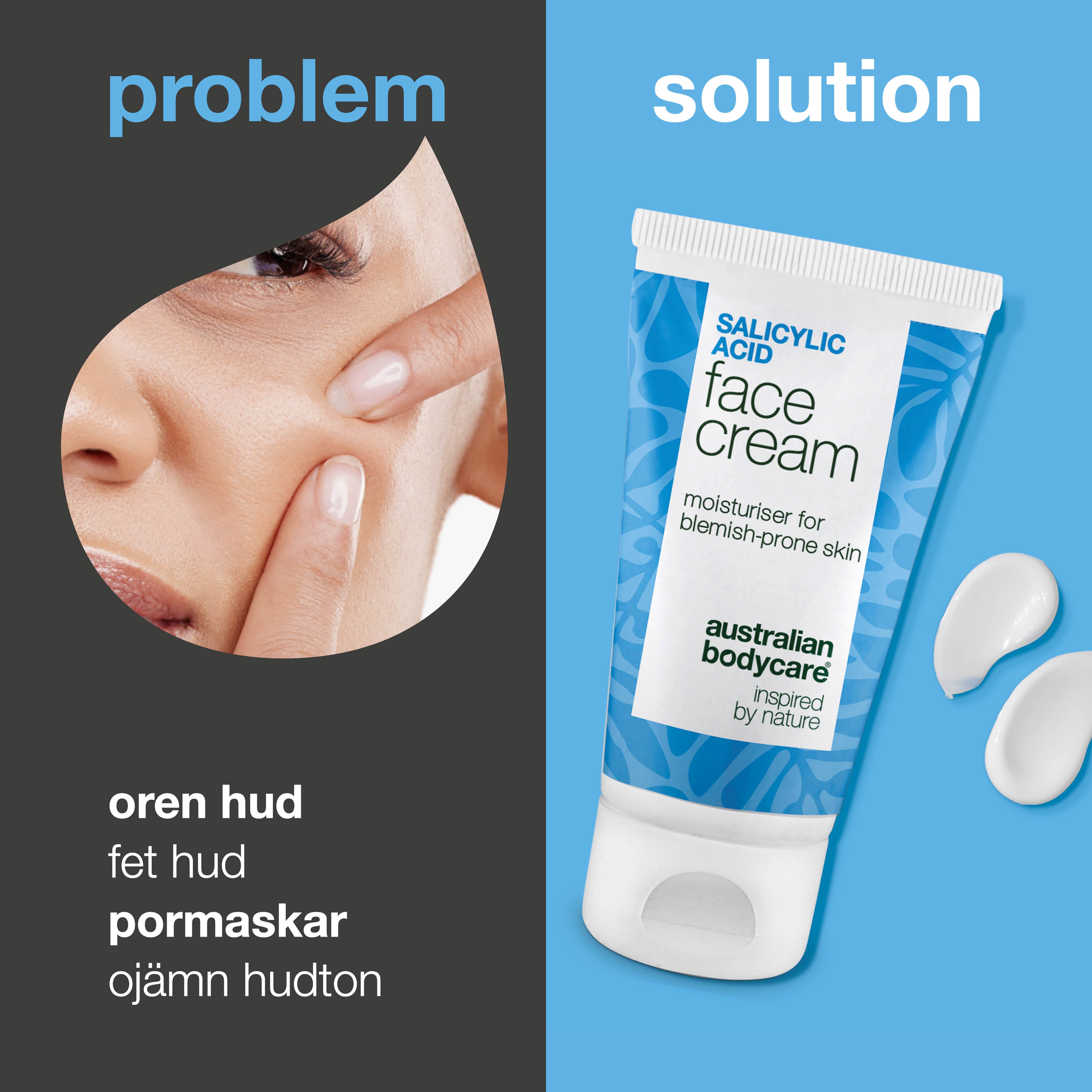 Ansiktskräm med salicylsyra mot finnar och pormaskar – rengör porer och balanserar fet hud
