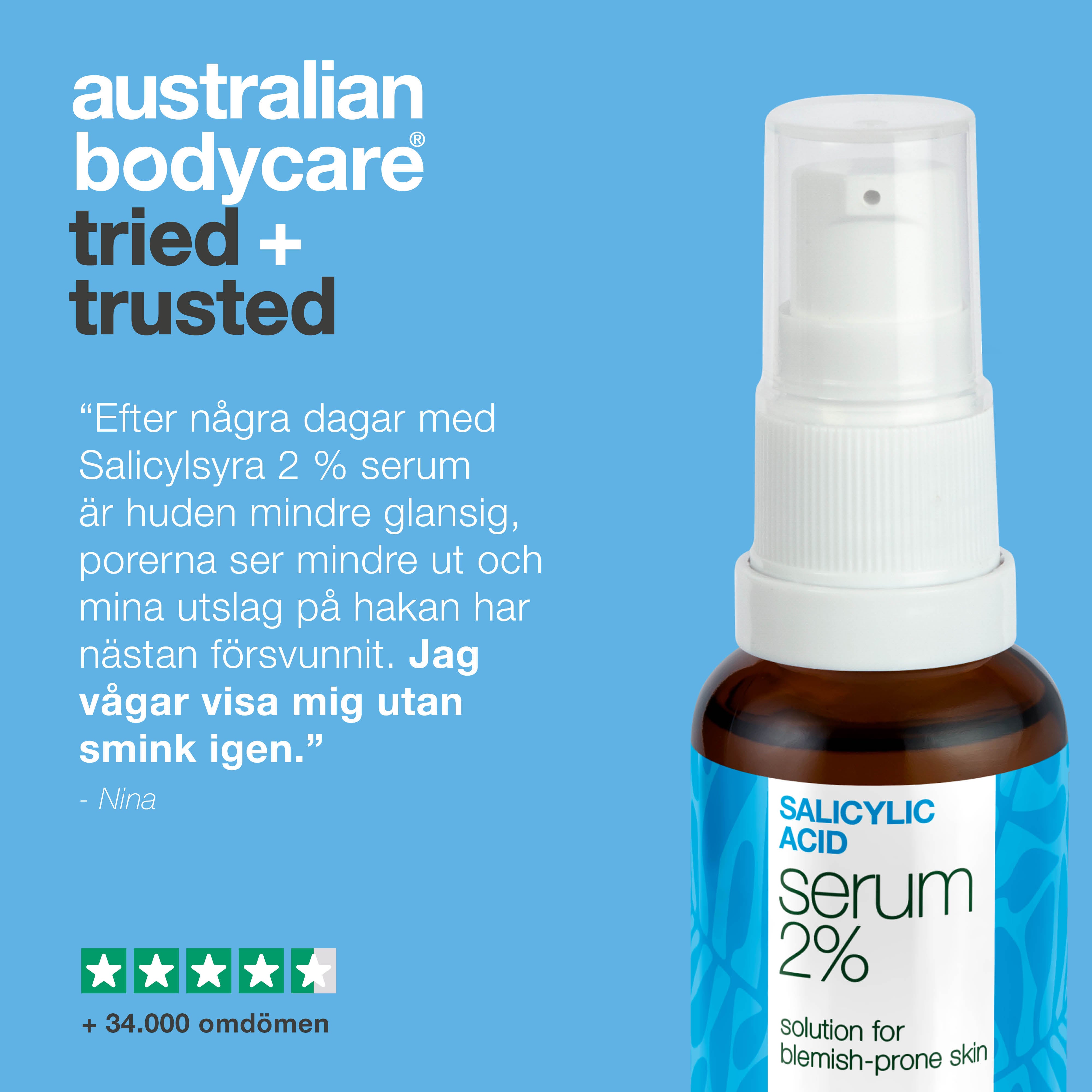 Salicylsyra 2 % serum för oren hud, igentäppta porer och finnar. Med aktiva ingredienser som Zinc PCA, grönt te-extrakt, glycerin och hyaluronsyra.