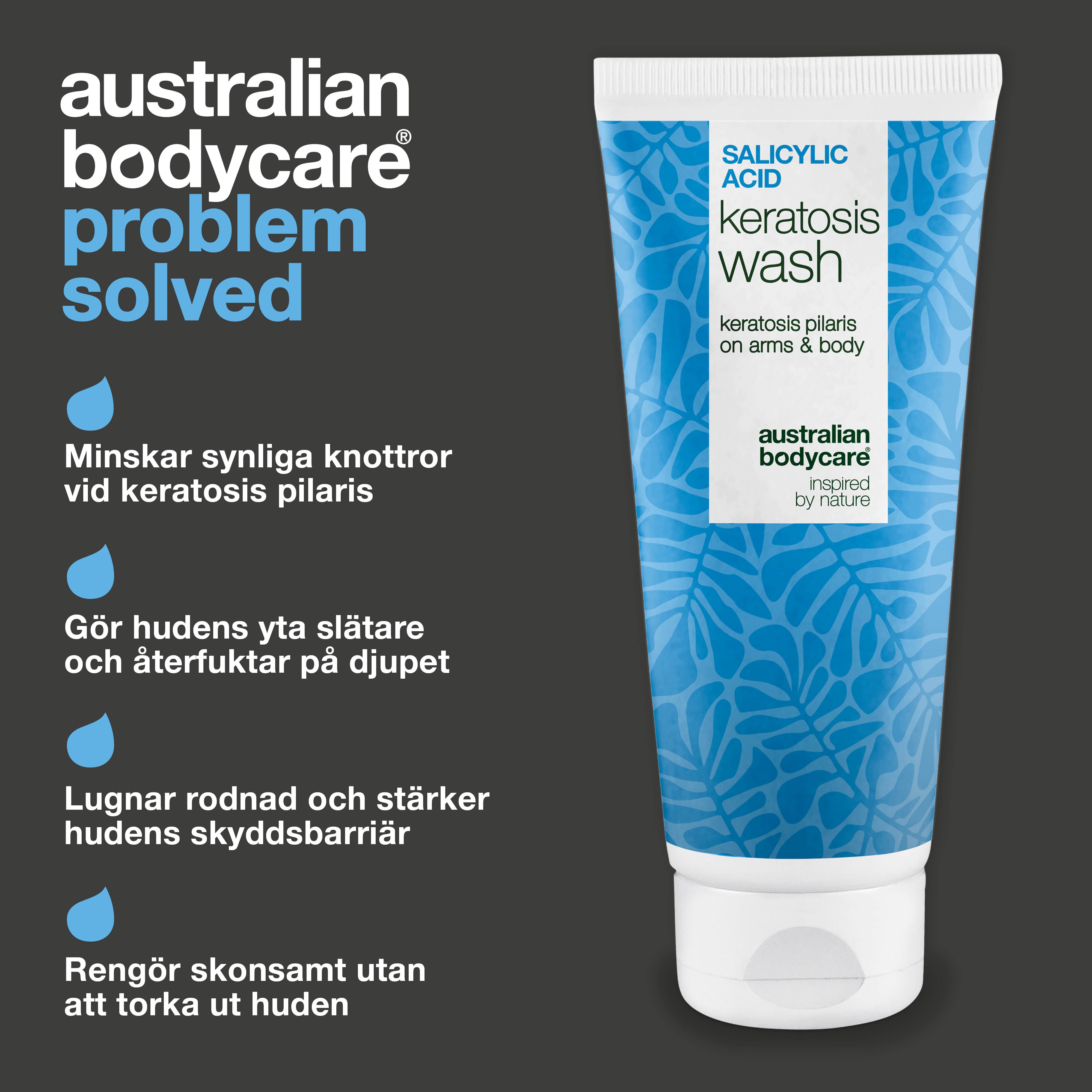 Keratosis Pilaris Body Wash mot keratosis pilaris, röda knottror och porer. Innehåller salicylsyra, niacinamid, zink PCA och vitamin E för slätare hud.