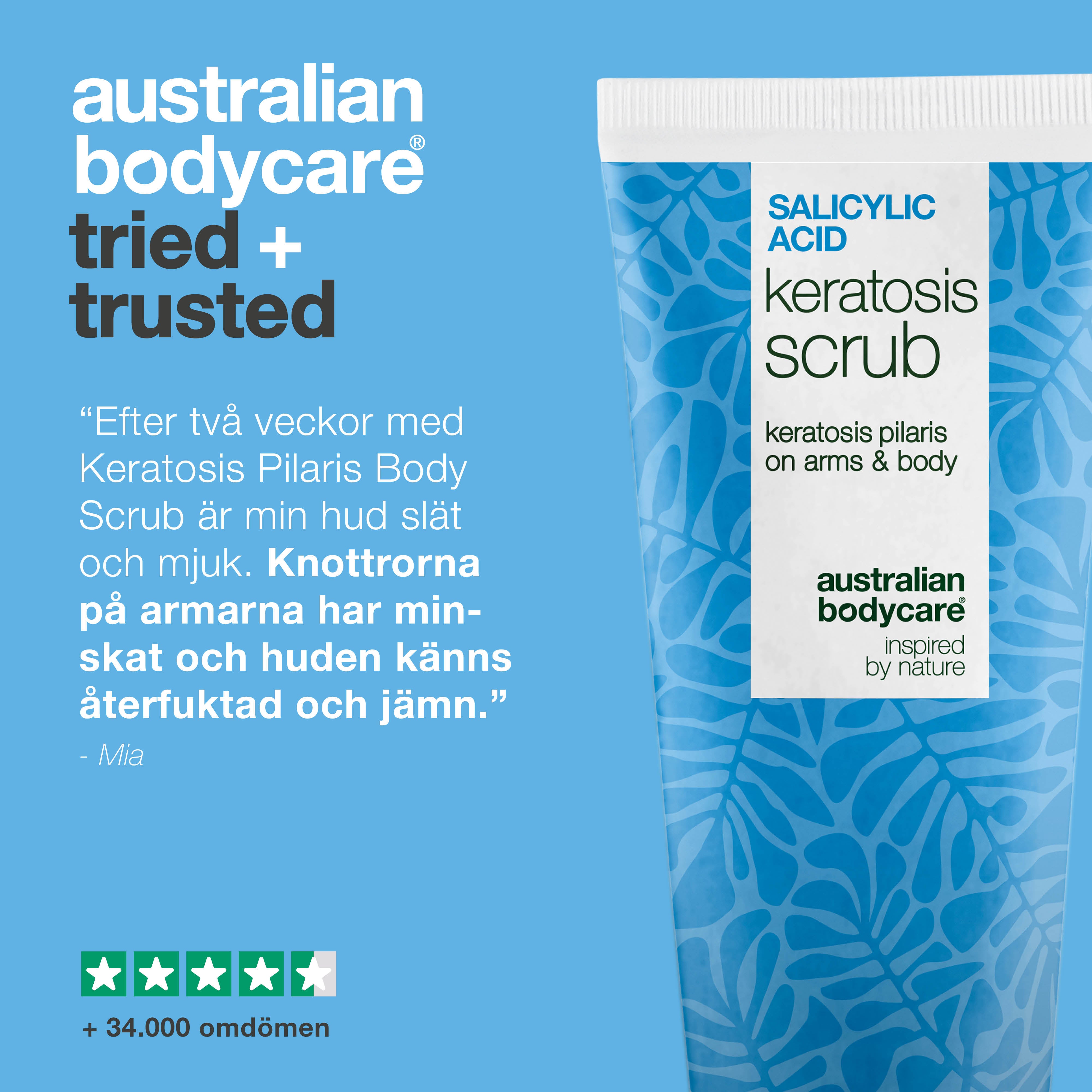 Keratosis Pilaris Body Scrub tar bort döda hudceller och jämnar ut huden. Innehåller salicylsyra, glykolsyra, allantoin och glycerin för slät hud.