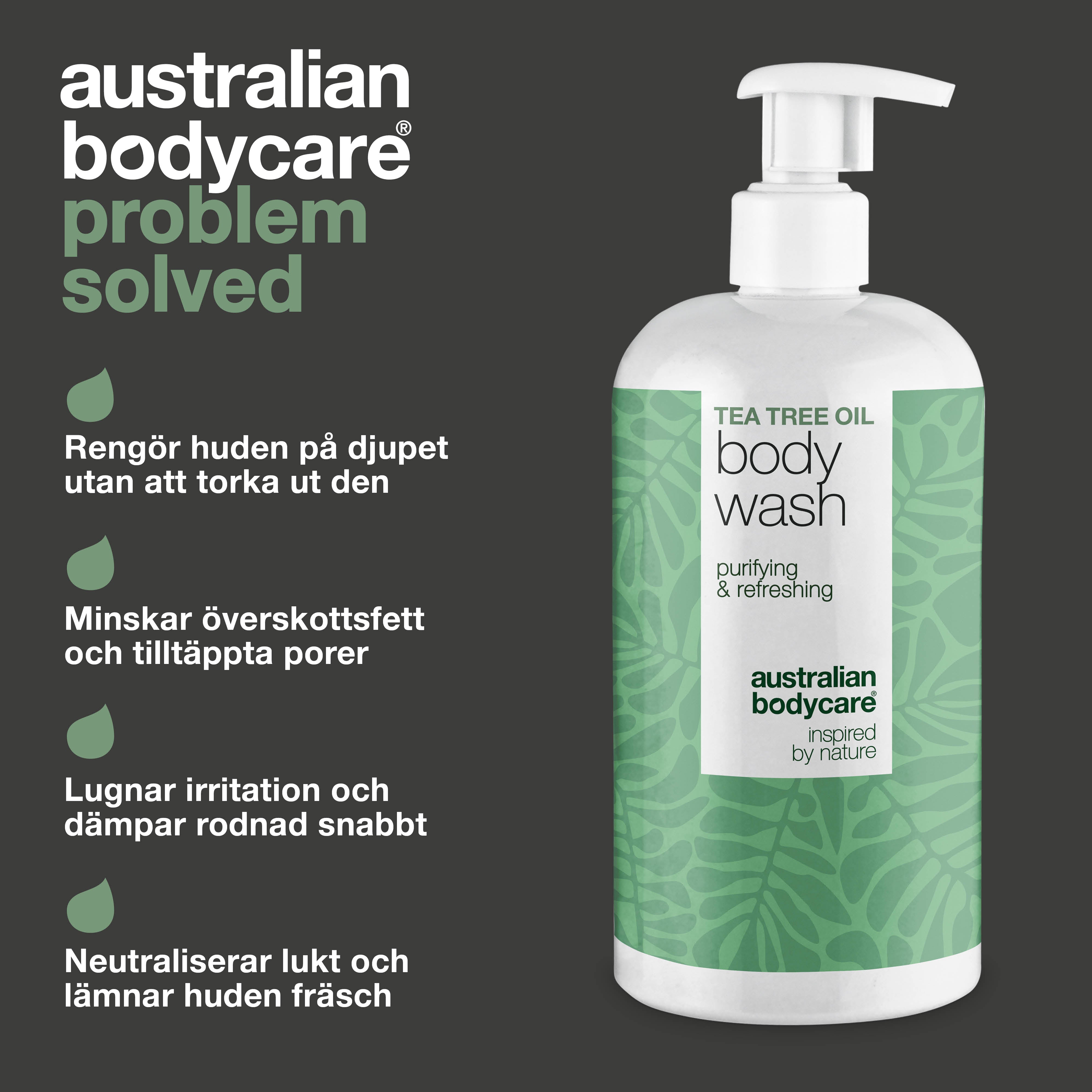 Tea Tree Body Wash mot finnar, kroppslukt och klåda – med Tea Tree Oil och Zinc PCA