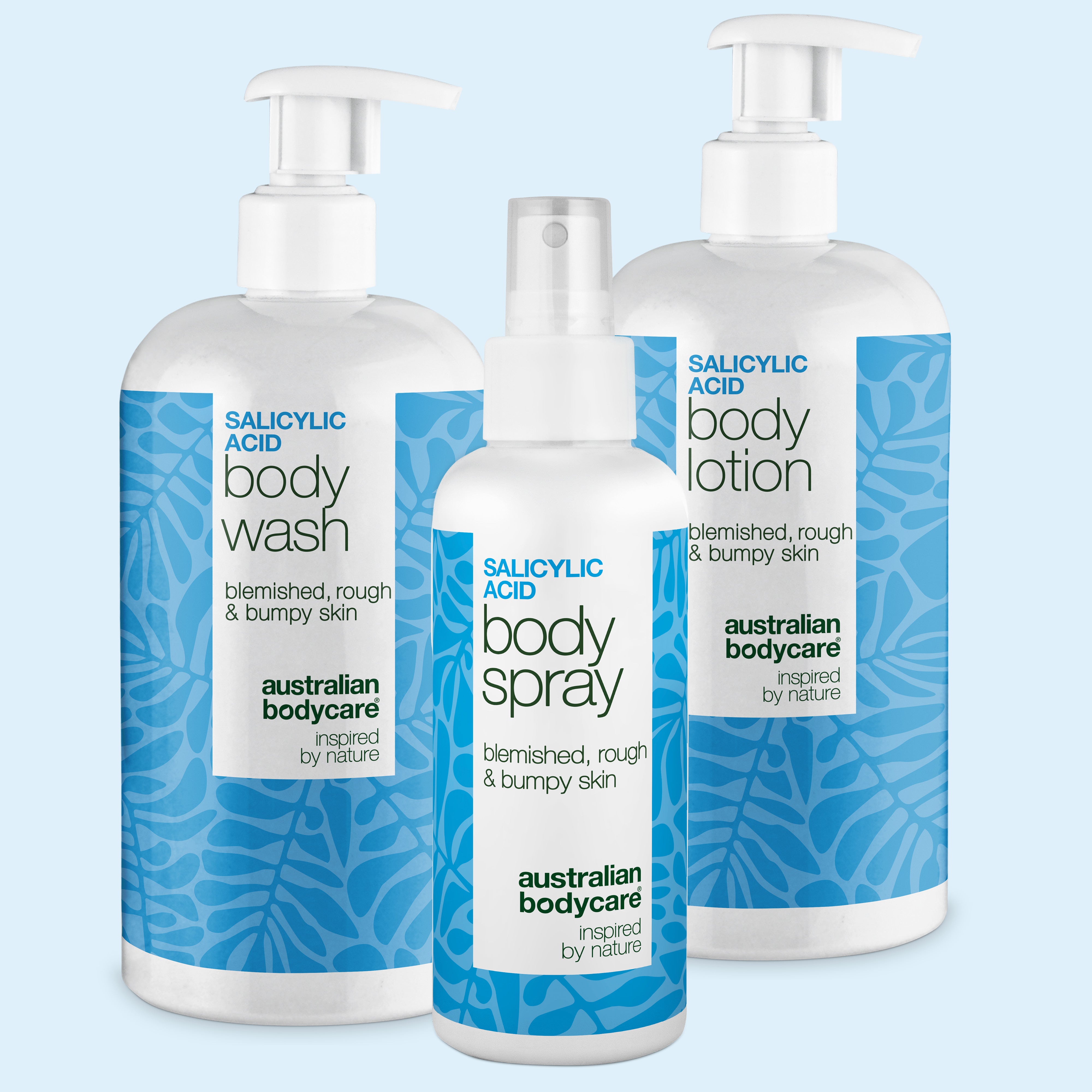 Salicylsyra-paket mot finnar på kroppen – Body Wash, Body Lotion och Spray från Australian Bodycare