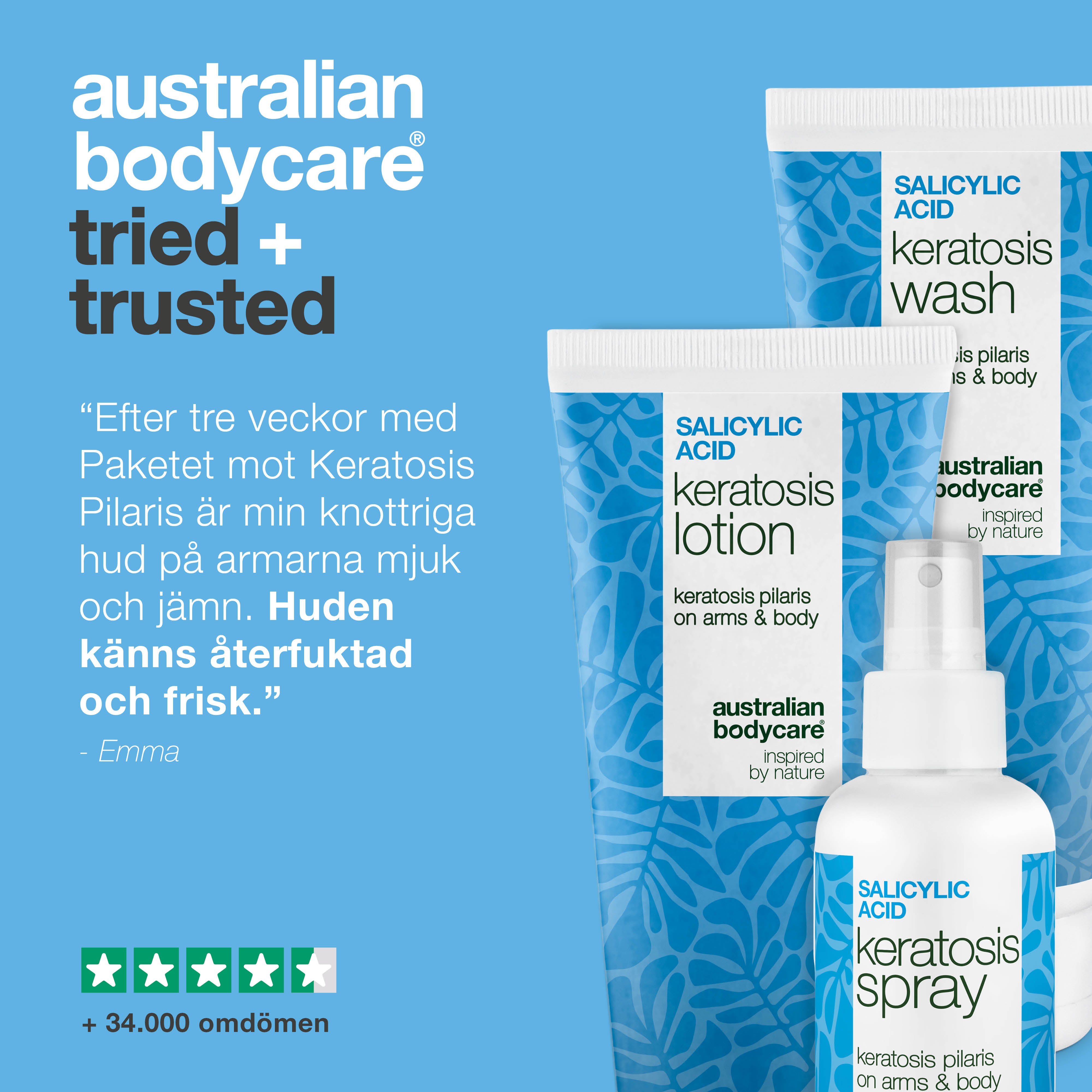 Paket mot Keratosis Pilaris – Jämnar ut knottrig hud — Paket mot Keratosis Pilaris gör torr och knottrig hud mjuk och slät. Perfekt för jordgubbshud och gåshud på armar, lår och kropp.