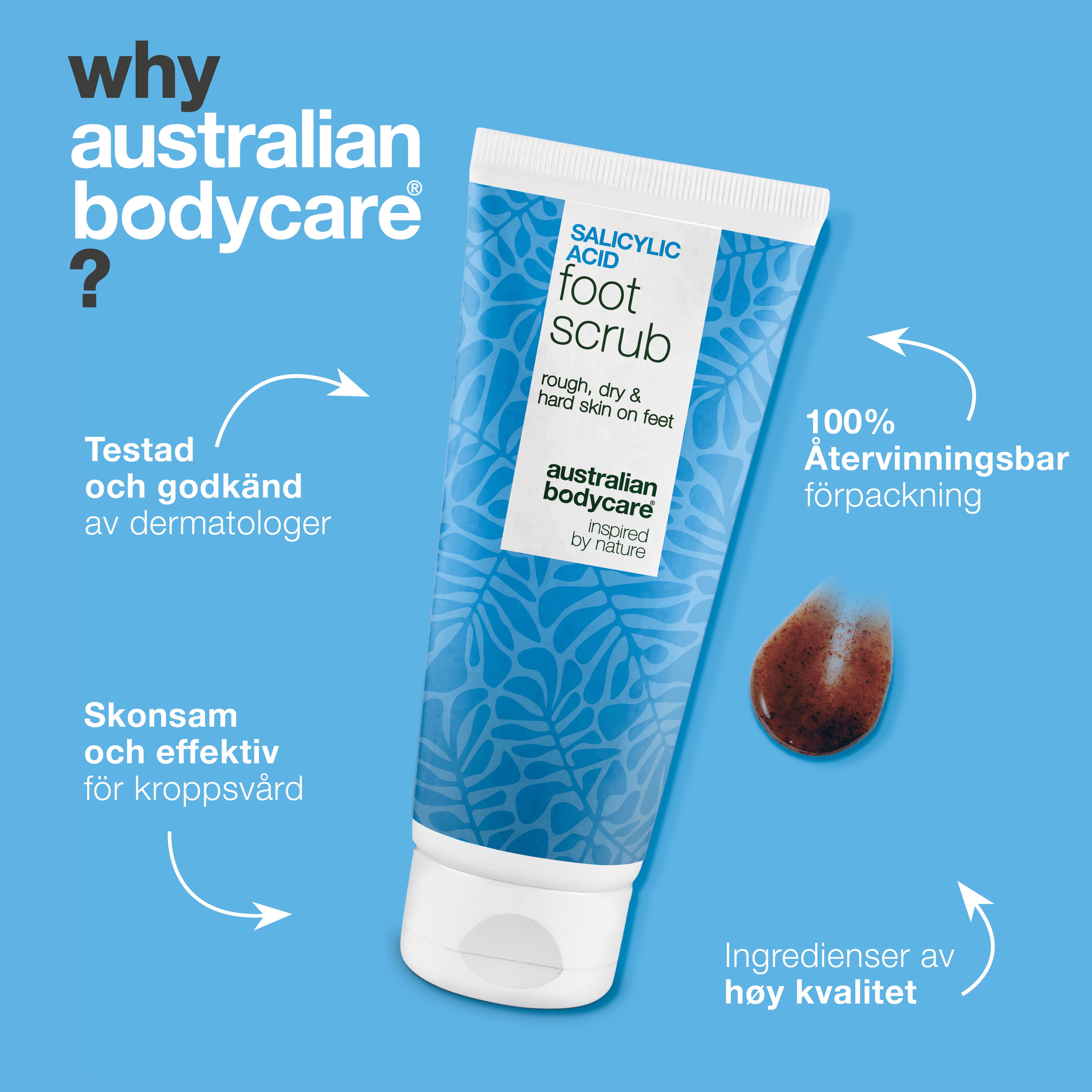 Exfolierande fotpeeling med salicylsyra mot hård, torr och sträv hud för mjuka fötter