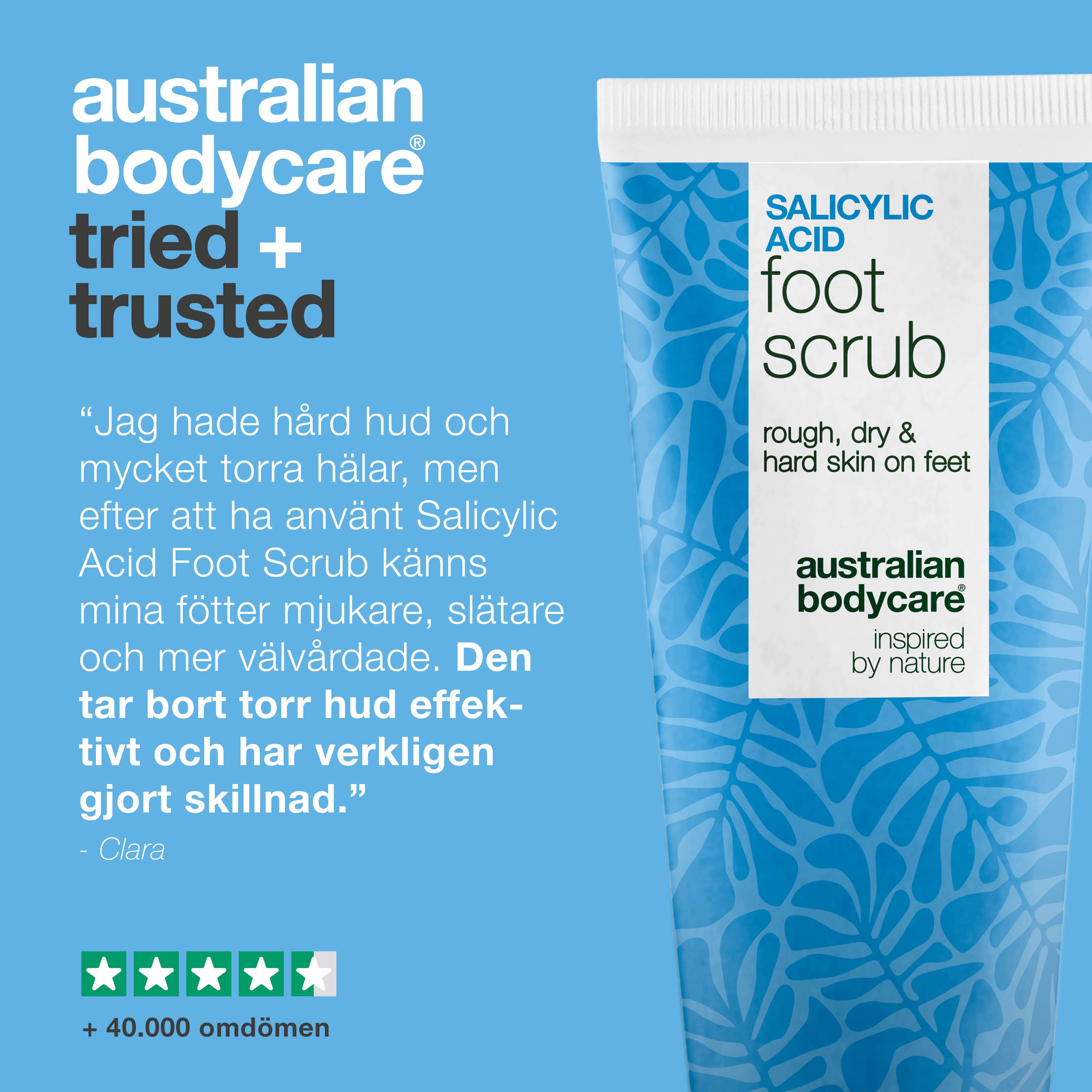 Exfolierande fotpeeling med salicylsyra mot hård, torr och sträv hud för mjuka fötter