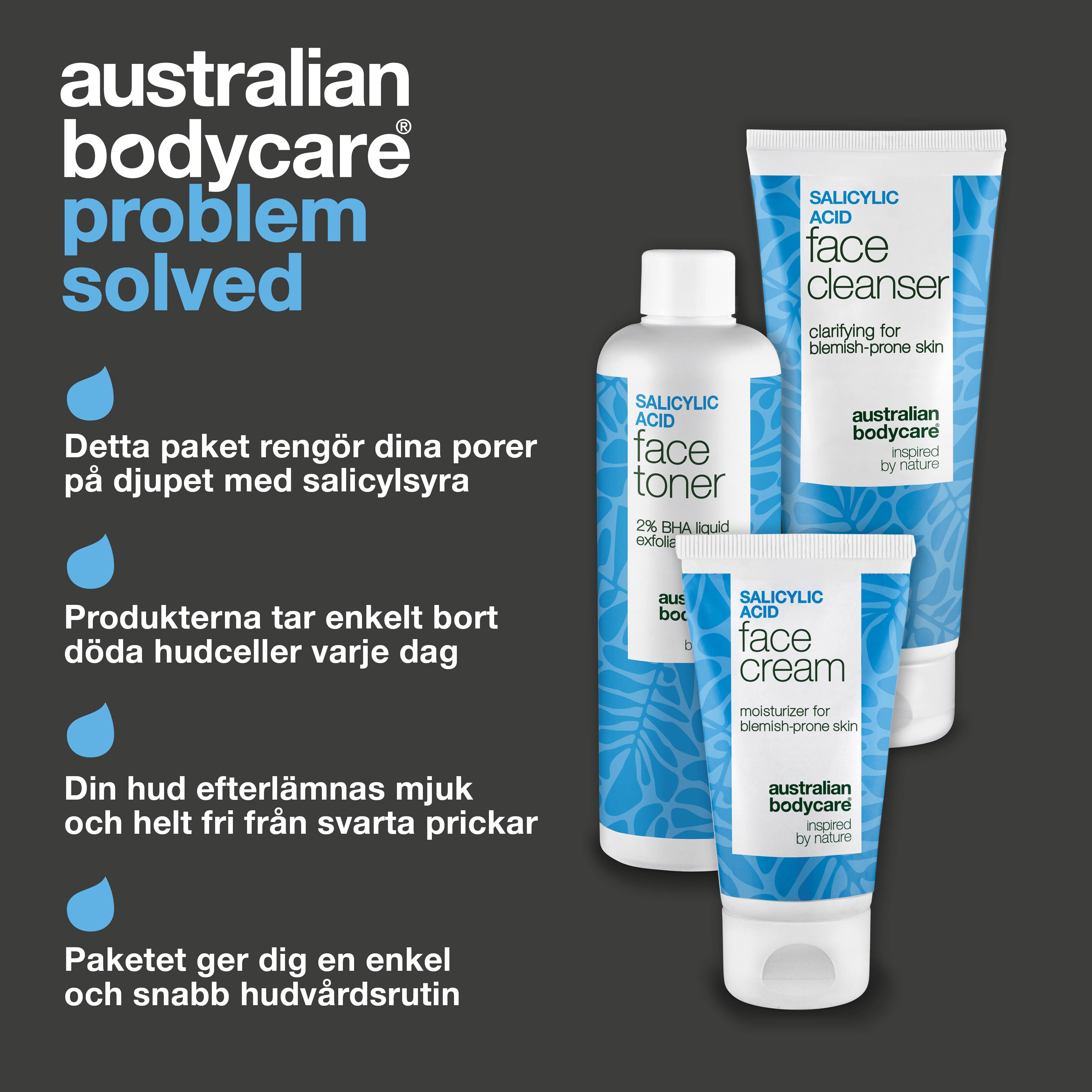 Paket mot pormaskar och tilltäppta porer med salicylsyra – djuprengörande rutin för slät hud