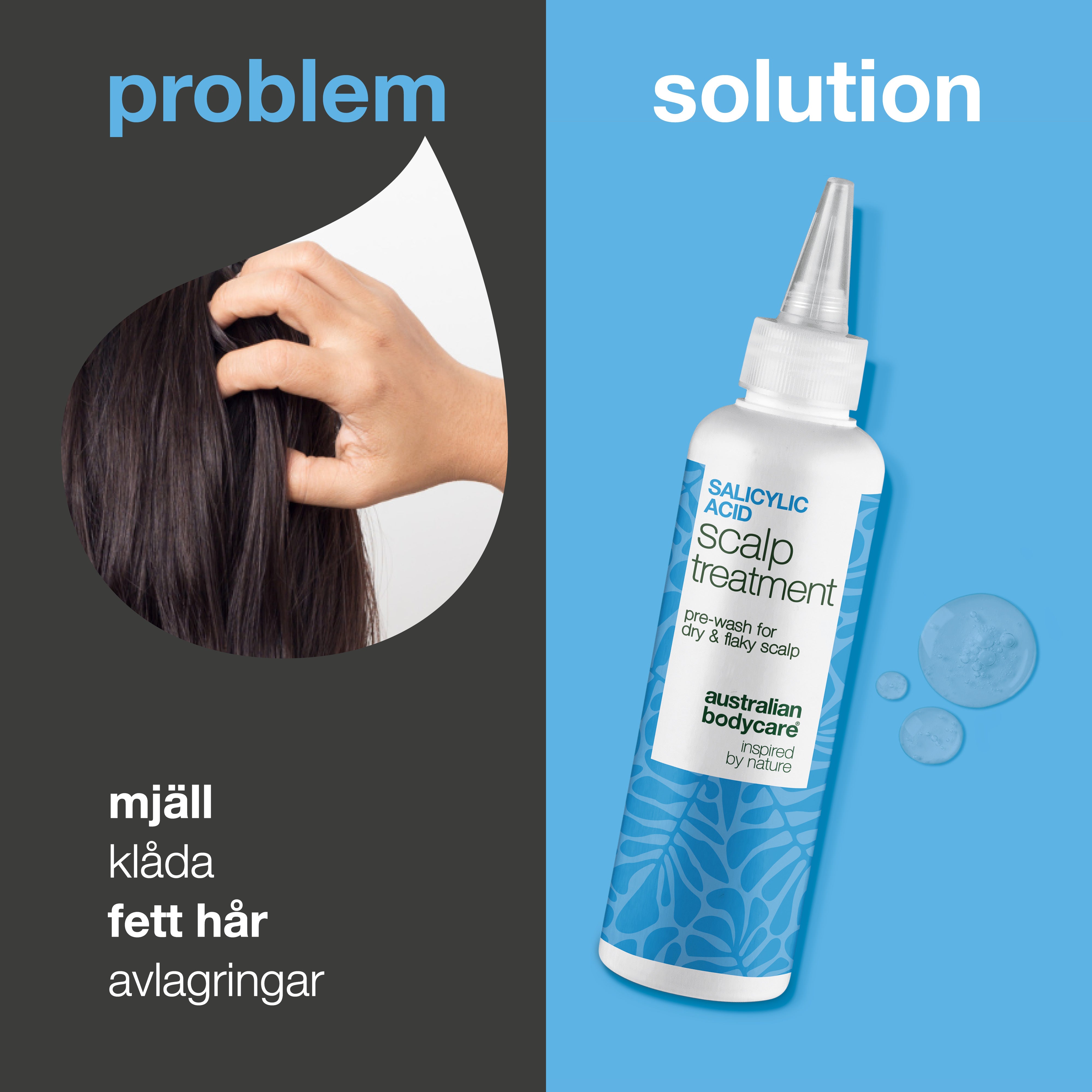 Salicylsyra hårbottenkur mot mjäll, klåda och olja — Salicylsyra hårbotten serum lindrar klåda, mjäll och fett. Använd före tvätt för djup exfoliering med aktiv salicylsyra.