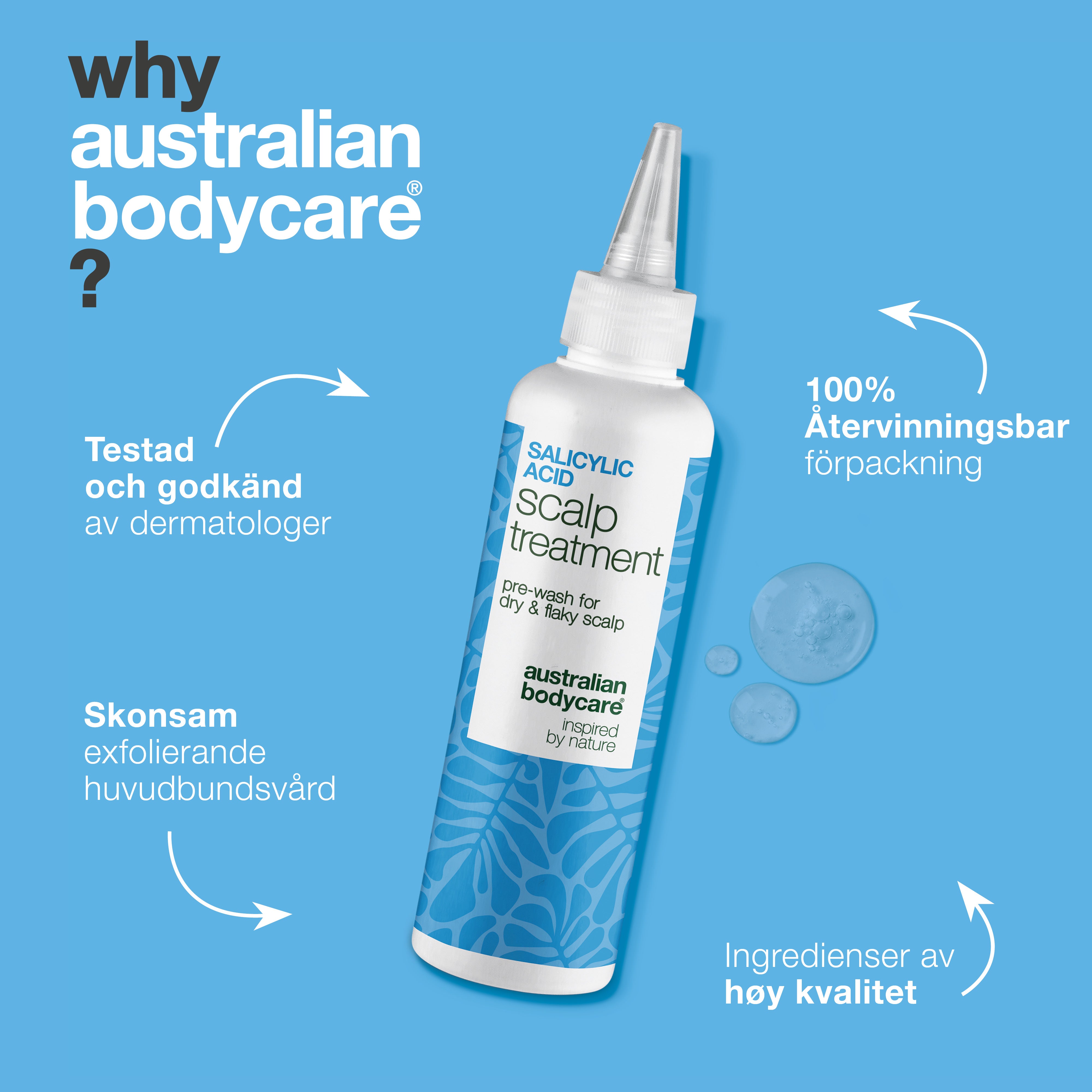 Salicylsyra hårbottenkur mot mjäll, klåda och olja — Salicylsyra hårbotten serum lindrar klåda, mjäll och fett. Använd före tvätt för djup exfoliering med aktiv salicylsyra.