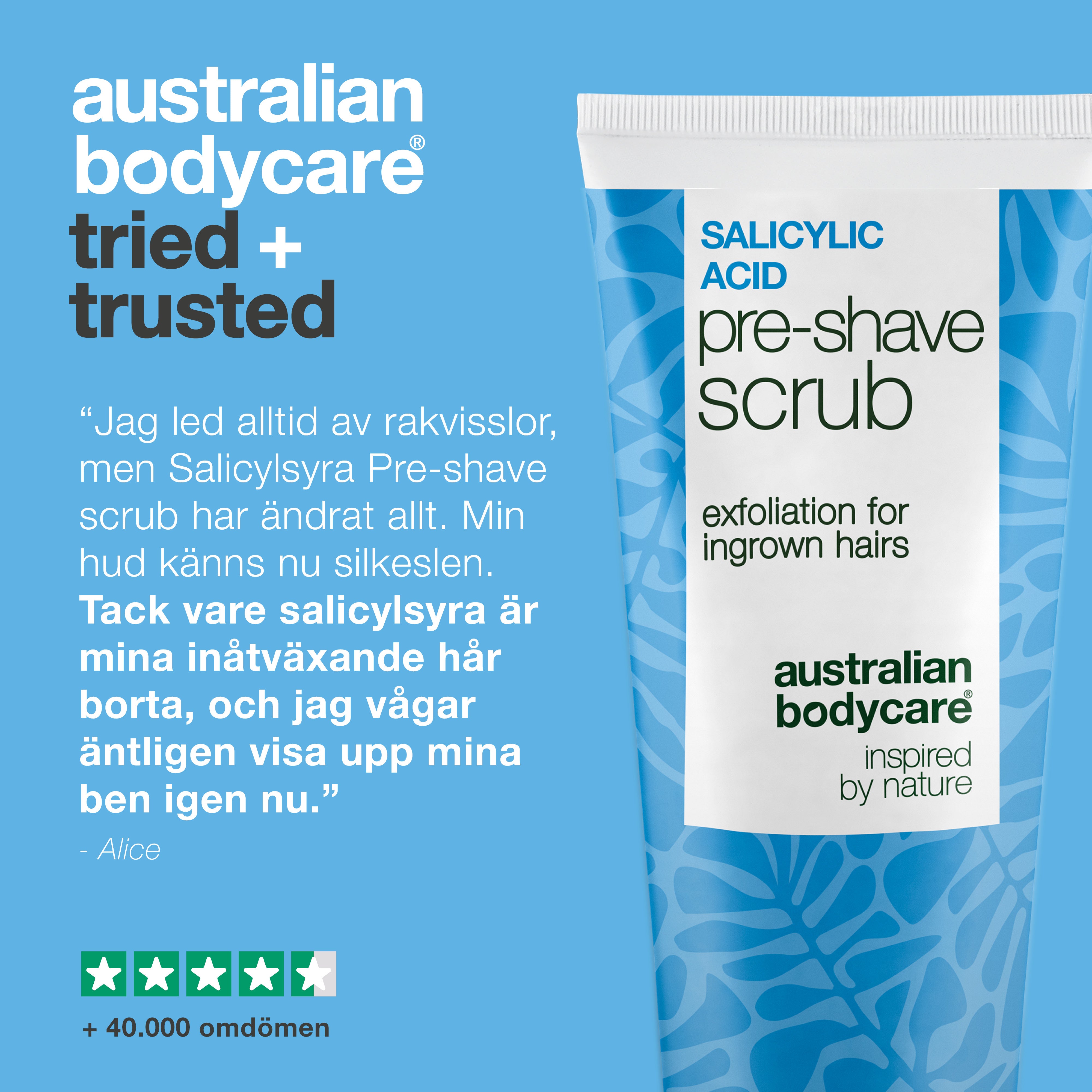 Salicylsyra Pre-shave Scrub mot inåtväxande hår & prickar — Salicylsyra Pre-shave Scrub mot inåtväxande hår och röda prickar. Ger en slät rakning utan klåda. Med aktiv salicylsyra och AHA.