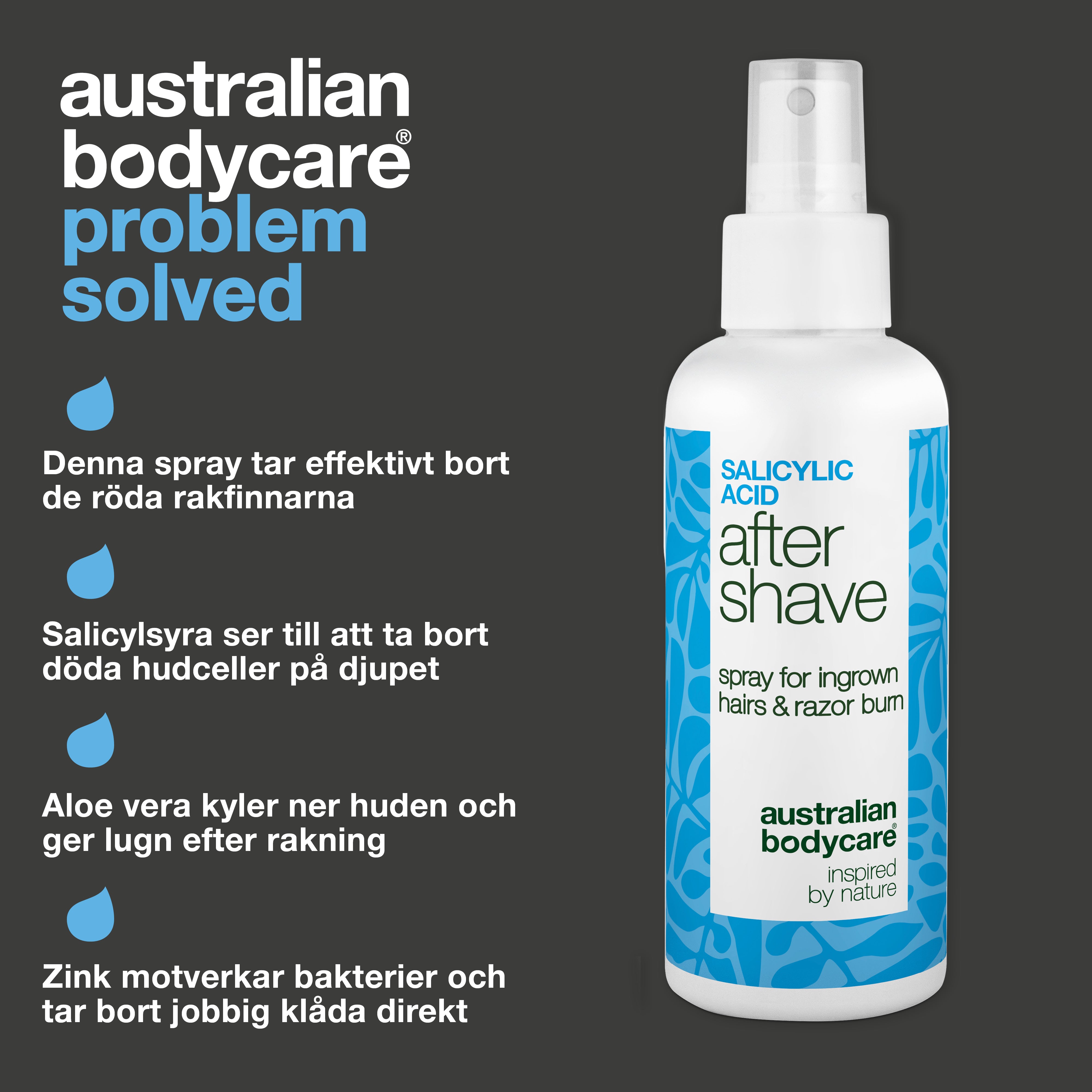 Salicylsyra After Shave Spray mot röda prickar — After Shave Spray mot inåtväxta hår och röda prickar. Lugnar klåda med salicylsyra och Aloe Vera för ett slätt resultat. Prova den nu!