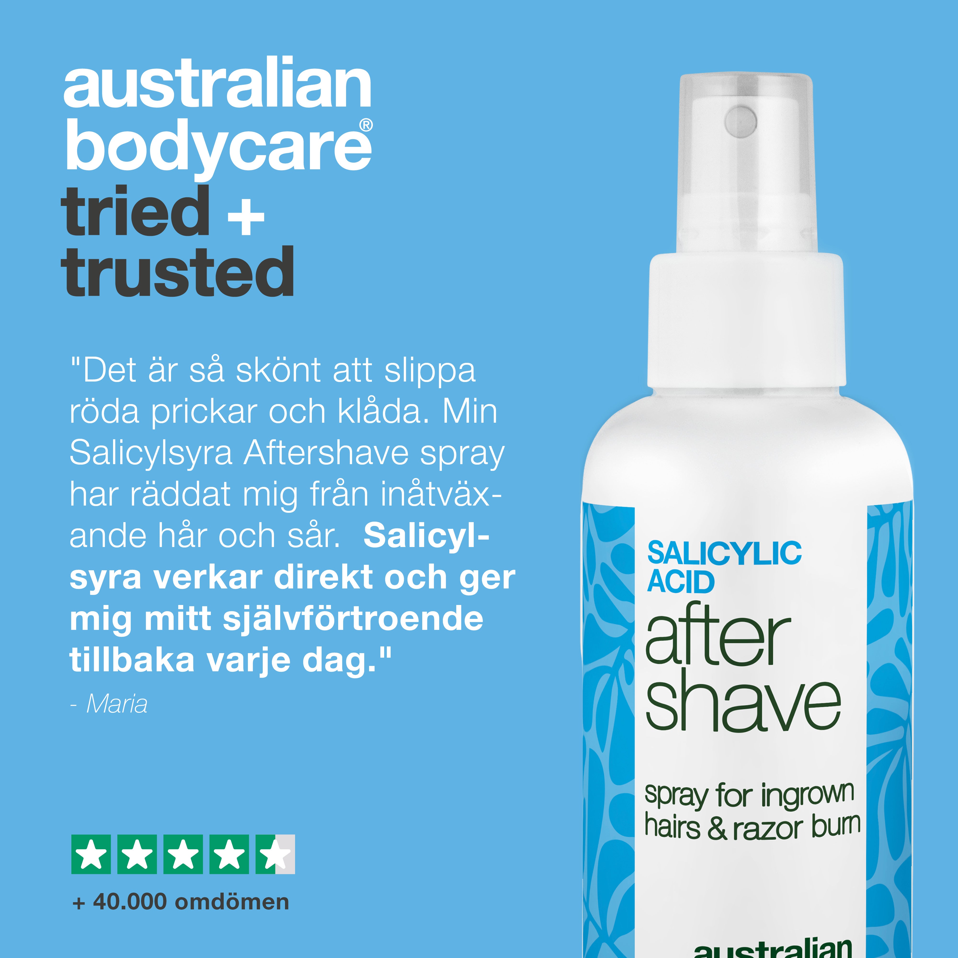 Salicylsyra After Shave Spray mot röda prickar — After Shave Spray mot inåtväxta hår och röda prickar. Lugnar klåda med salicylsyra och Aloe Vera för ett slätt resultat. Prova den nu!