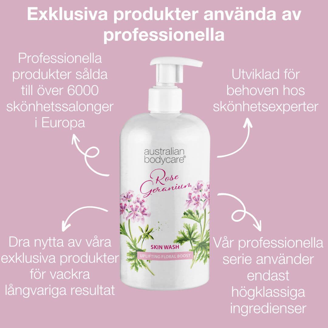 Professionell Rose Geranium Skin Wash — Djuprengörande professionell duschgel med Tea Tree Oil och Rose Geranium