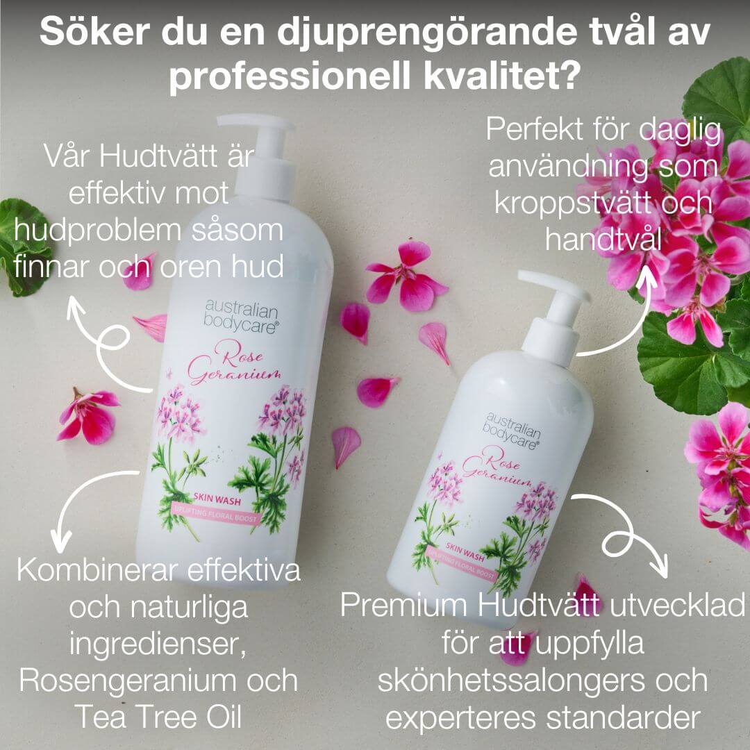 Professionell Rose Geranium Skin Wash — Djuprengörande professionell duschgel med Tea Tree Oil och Rose Geranium