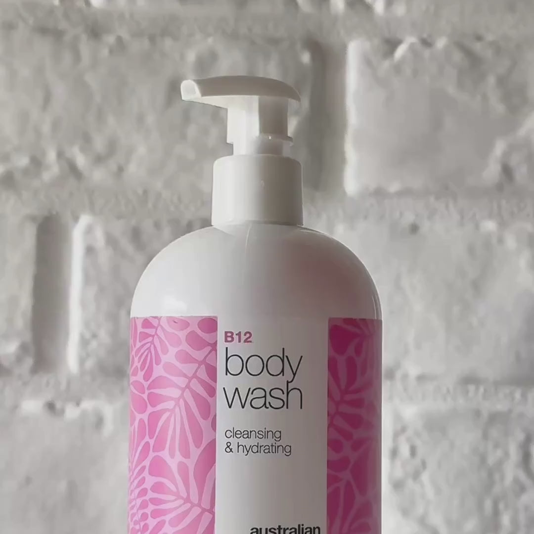 Video på Australian Bodycare Vitamin B12 Body Wash – rosa gel bodywash som rengör och vårdar huden