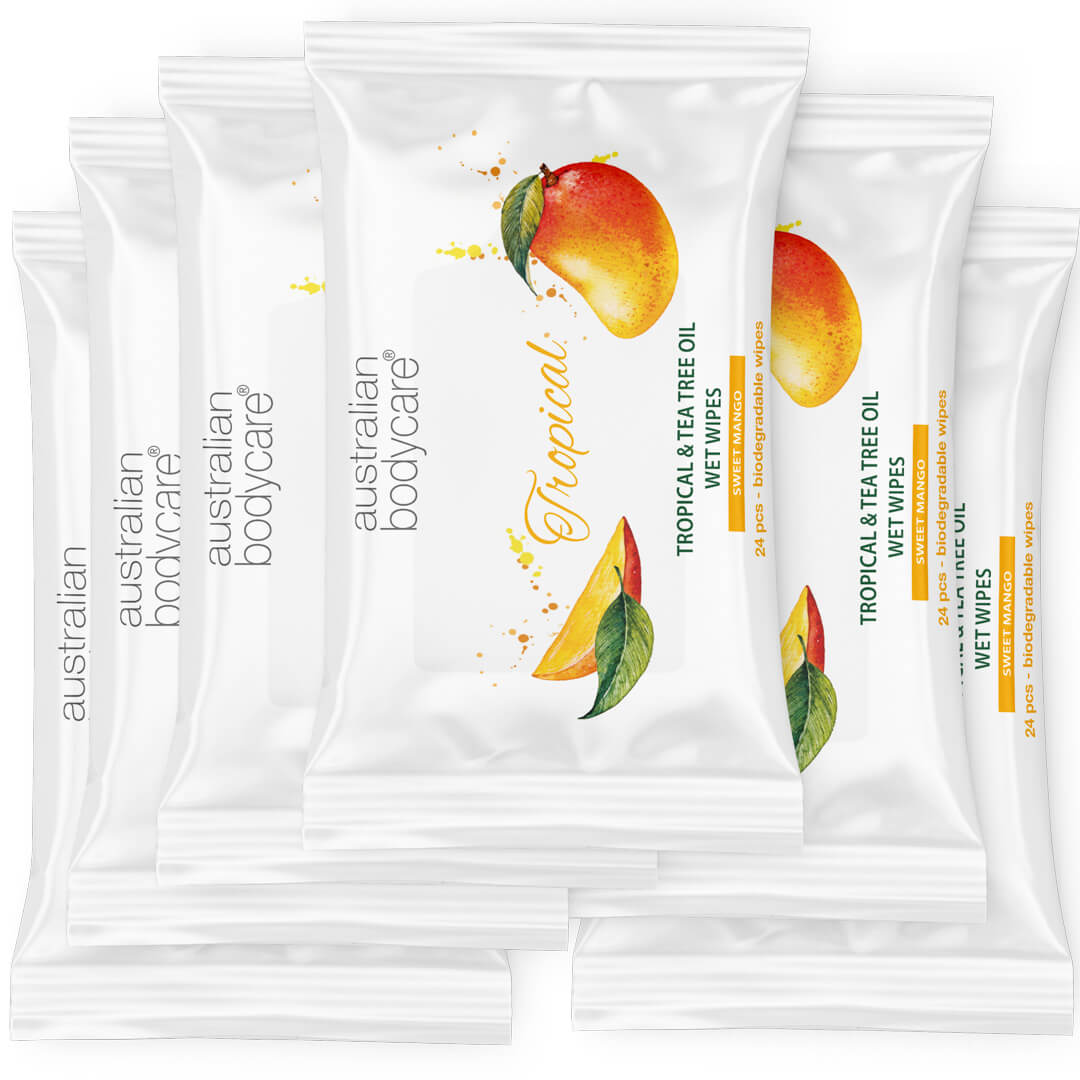 Våtservetter med mango & tea tree oil 24 st. för sminkborttagning - För daglig rengöring av kropp och ansikte