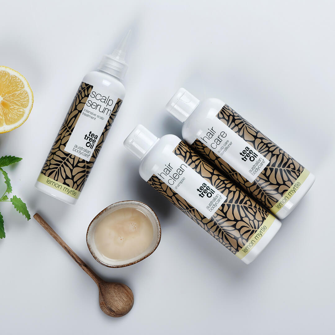 Paket mot hårbottenbesvär med Lemon Myrtle — 3 produkter med Tea Tree Oil och lemon myrtle mot mjäll och torr och kliande hårbotten