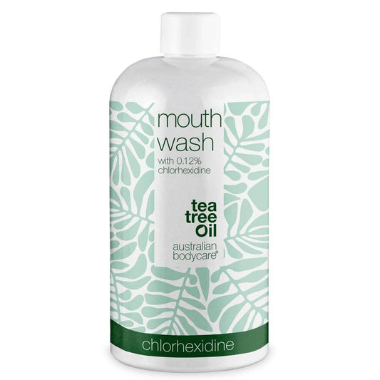 Klorhexidin munskölj 0,12% med Tea Tree Oil - Munskölj för daglig vård av ömt tandkött, parodontit och dålig andedräkt
