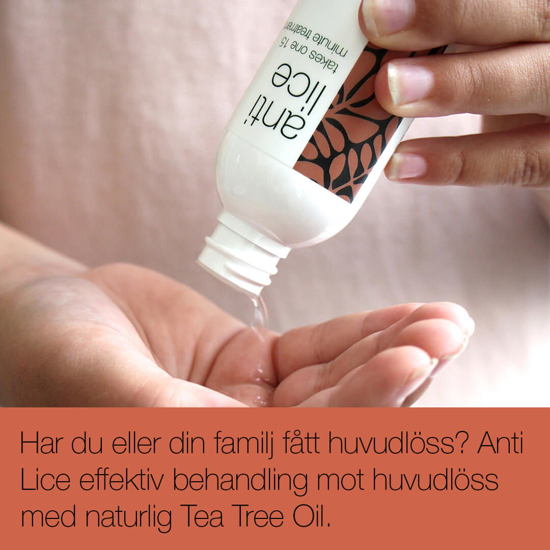 Lusmedel med Tea Tree Oil  — Giftfri lusbehandling mot huvudlöss där verkar på 15 min.