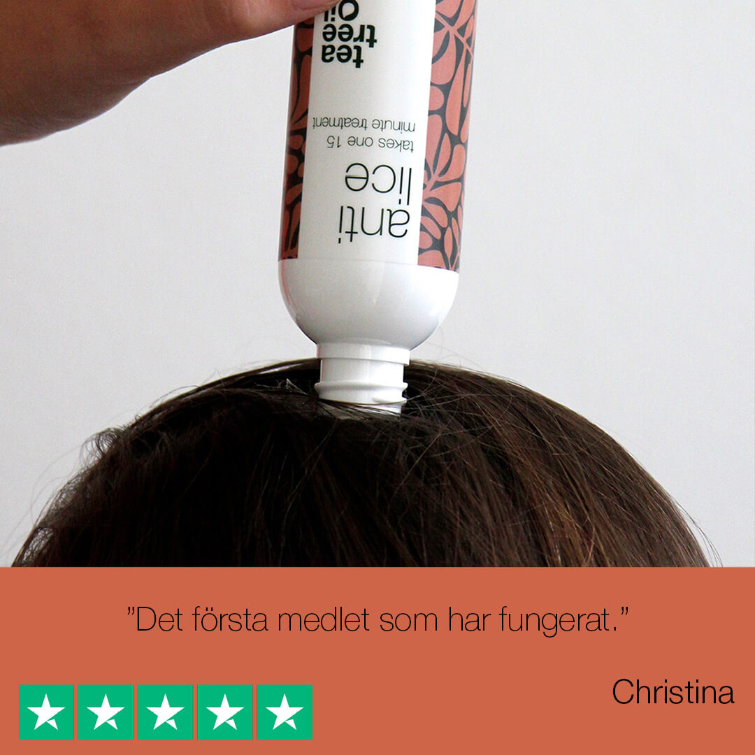 Lusmedel med Tea Tree Oil  — Giftfri lusbehandling mot huvudlöss där verkar på 15 min.